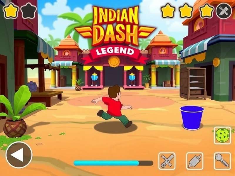 Indian Dash Legend game screenshot showing a character running through a colorful Indian market